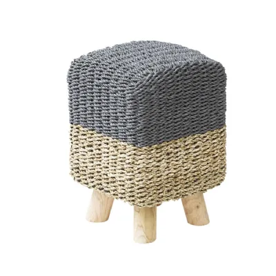 Stripy Square Basketweave Stool Grey Top