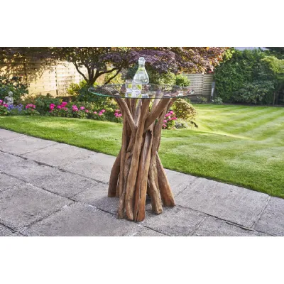 Natural Reclaimed Teak Root Round Bar Table with Tempered Glass Top