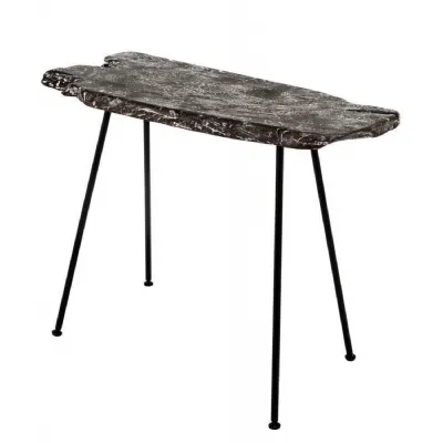 Modern Charcoal Teak Slice Console Table with Minimalist Metal Legs