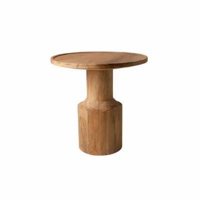 Natural Teak Wood Low Side Table with Rounded Pedestal Base