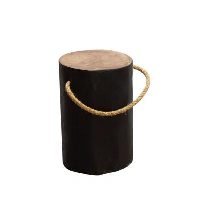Natural Teak Root Round Black Stool With Rope