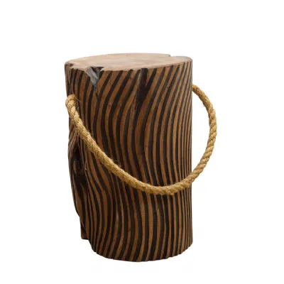 Natural Teak Root Tiger Stripe Stool With Rope