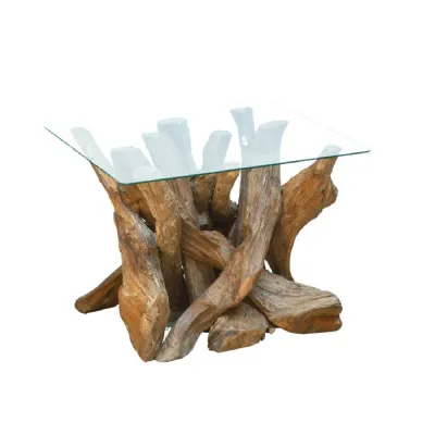 Branchwood Teak Square Coffee Table With Glass Top