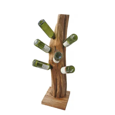 Vintage Natural Teak Root Freestanding Six Bottle Wine Rack
