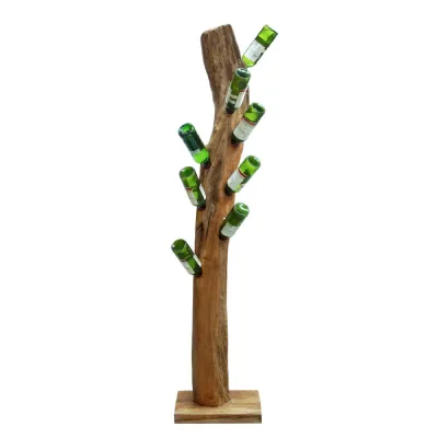 Natural Teak Tree Root Freestanding Wine Rack Holder 8 bottles Reclaimed Wood