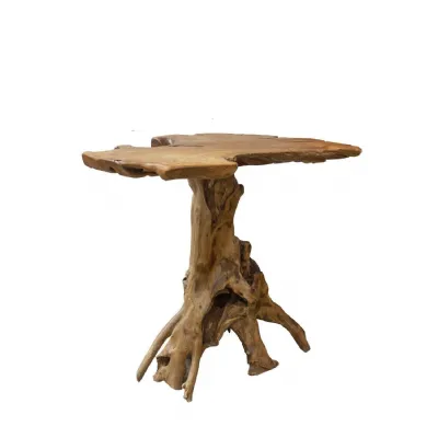 Chunky Teak Root Bar Table with Organic Live Edge Top