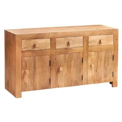 Light Mango Wood 3 Door 3 Drawer Wide Sideboard