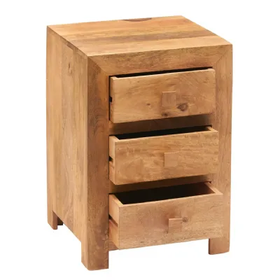 Light Mango Wood 3 Drawer Bedside Table