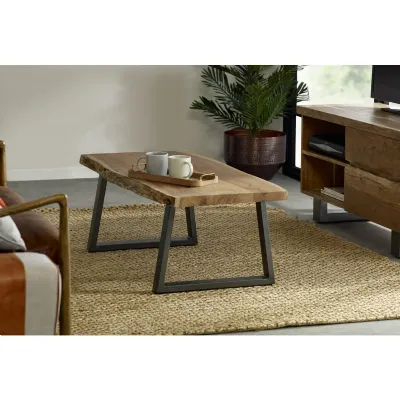 Live Edge Wood Top Rectangular Coffee Table Metal Legs