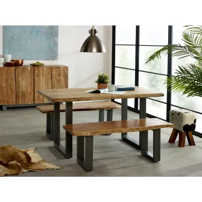 Live Edge Wood Top Dining Bench Industrial Metal Legs
