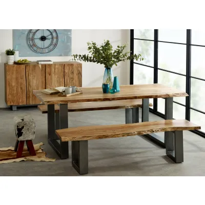 Industrial Live Edge Wood Top Large Dining Bench Metal Legs