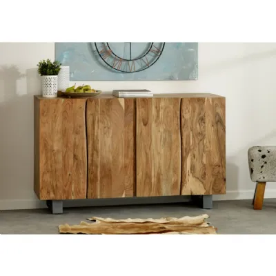 Natural Rustic Wood 4 Door Industrial Wide Sideboard