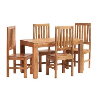 Light Mango Wood 120cm Dining Set 4 Wooden Chairs