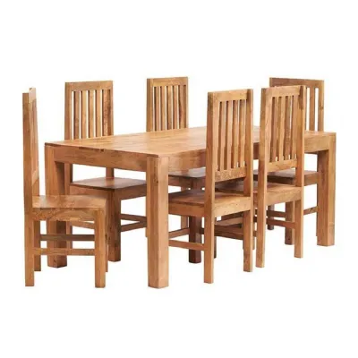 Natural Mango Wood 180cm Large Dining Set 6 Wooden Chairs