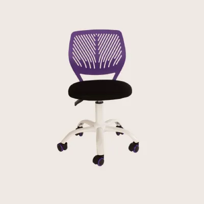 Purple Back Teenage Study Chair Fabric Seat and Caster Base