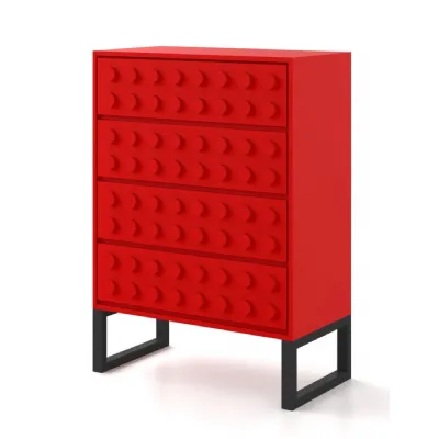 Red Block Solid Wood 4 Drawer Chest