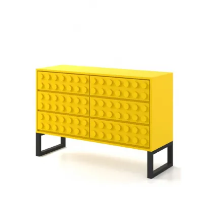 Yellow Block Solid Wood 6 Drawer Side Cabinet