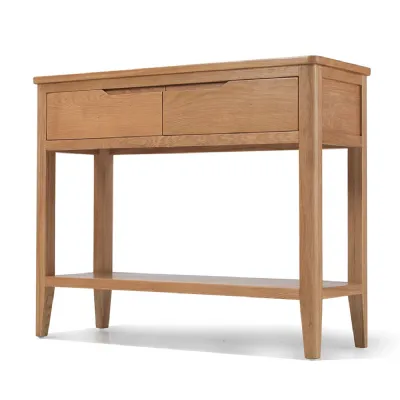Modern Oak 2 Drawer Rectangular Console Table with a Lower Shelf
