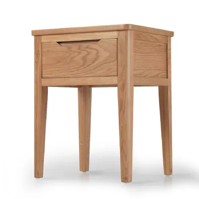 Modern Style Solid Oak Lamp Table with Drawer and Tapered Legs