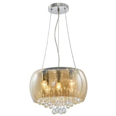 Smoked Glass Crystal Droplets Design Chandelier Chrome Base