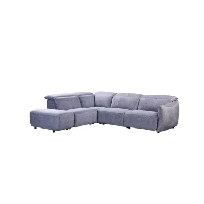 Light Grey Fabric Corner Sofa Power Headrests on Recliner