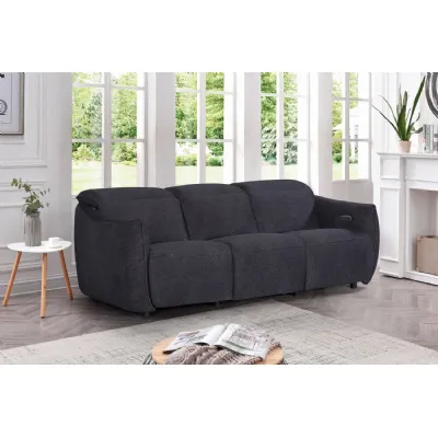 Charcoal Grey Fabric 3 Seater Power Recliner Sofa