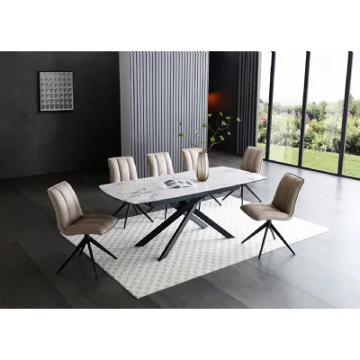 Modern White Ceramic Top Rectangular Extending 6 to 8 Seater Dining Table