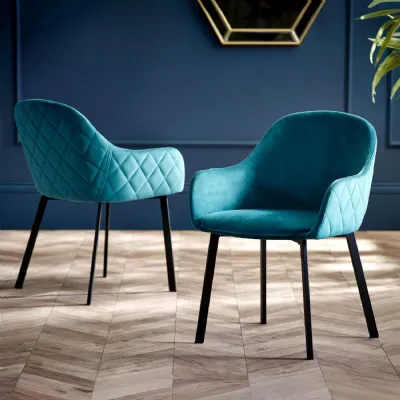 Set Of 2 Lima Dining Chairs Teal Velvet