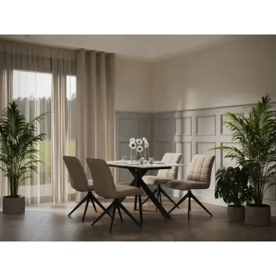 Modern White Ceramic Top Rectangular 4 Seater Dining Table with Black Iron Legs