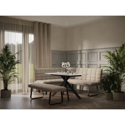 Modern Taupe Quilted Fabric Upholstered LHF Corner Sofa with Black Iron Legs