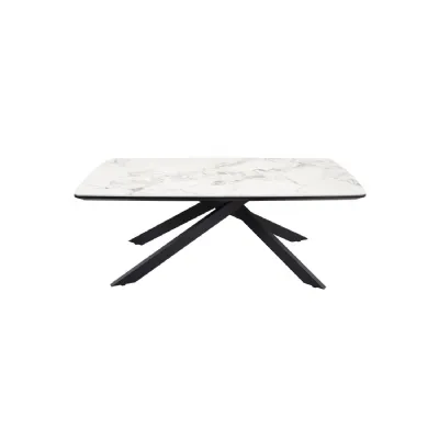 White Marble Effect Ceramic Coffee Table with Black Iron Angled Base