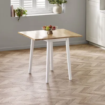 Linwood White and Oak 75cm Drop Leaf Square Extending Dining Table