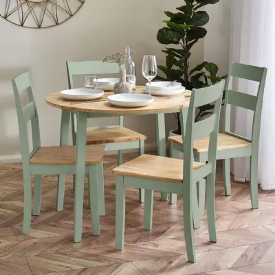 Linwood Sage Green and Natural 55 90cm Round Drop Leaf Table