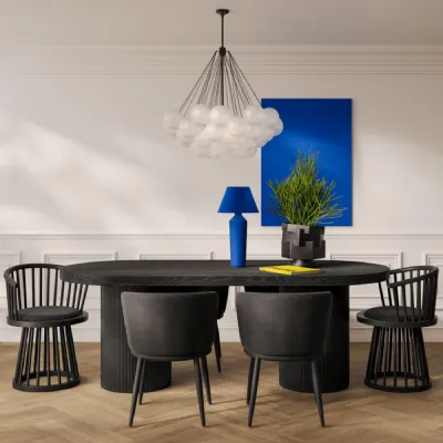 Modern Curved Spindle Black Dining Chair with Velvet Seat