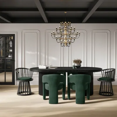 Modern Curved Spindle Forest Green Dining Chair with Velvet Seat