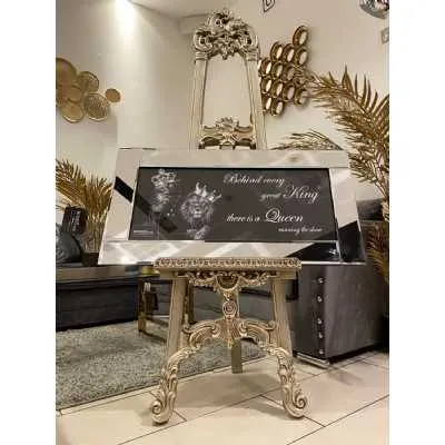 Lion Couple King And Queen Silver And Black Wall Art Mirror Frame