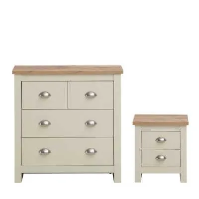 Cream Oak Effect Tops 2 Piece Bedroom Set (2+2 Chest, 2 Drawer Bedside)