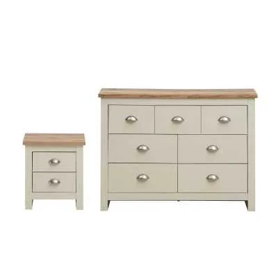 2 Piece Bedroom Set Cream Oak Effect Tops 3+4 Chest And 2 Drawer Bedside