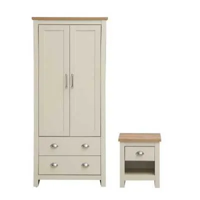 Modern Cream Wooden 2 Piece Bedroom Set with Oak Effect Tops