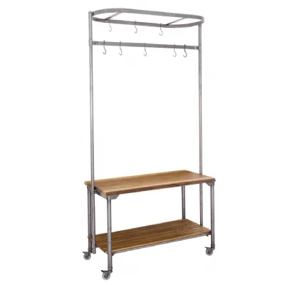 Industrial Mango Wood and Metal Kitchen Island with Pot Rack