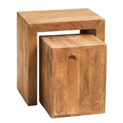 Light Mango Wood Cubed Nest of 2 Tables