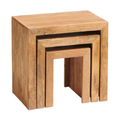 Light Mango Wood Nest of 3 Side Tables