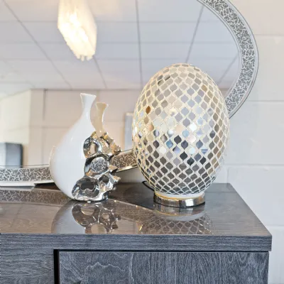 Mirrored Mosaic Glass Egg Shaped Table Lamp Chrome Base