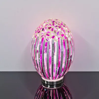 Red Rose Mosaic Glass Egg Shaped Table Lamp Chrome Base