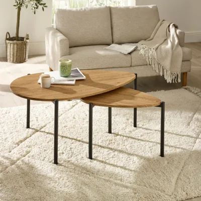 Lorette Oak Effect Teardrop Nest Of 2 Coffee Tables