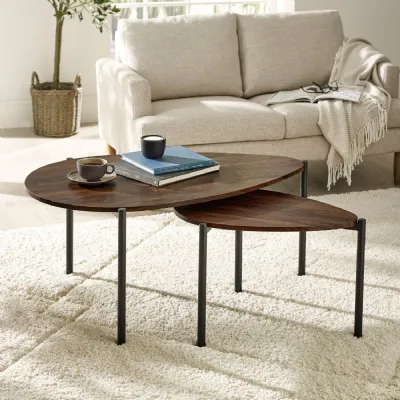 Lorette Walnut Effect Teardrop Nest Of 2 Coffee Tables