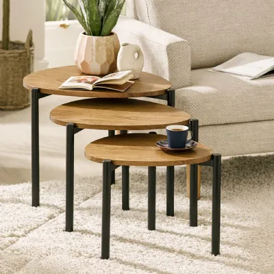 Lorette Oak Effect Teardrop Nest Of 3 Side Tables