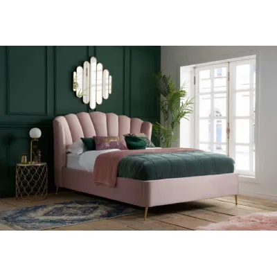 Pink Fabric Double Ottoman Bed Fan Winged Shaped Headboard