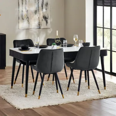 Louis Fluted Stone Top Dining Table With Drawers Black