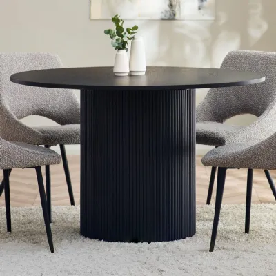 Louis Fluted Round Dining Table Black